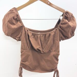 Y2k Hollister Brown Puff Sleeve Crop Top